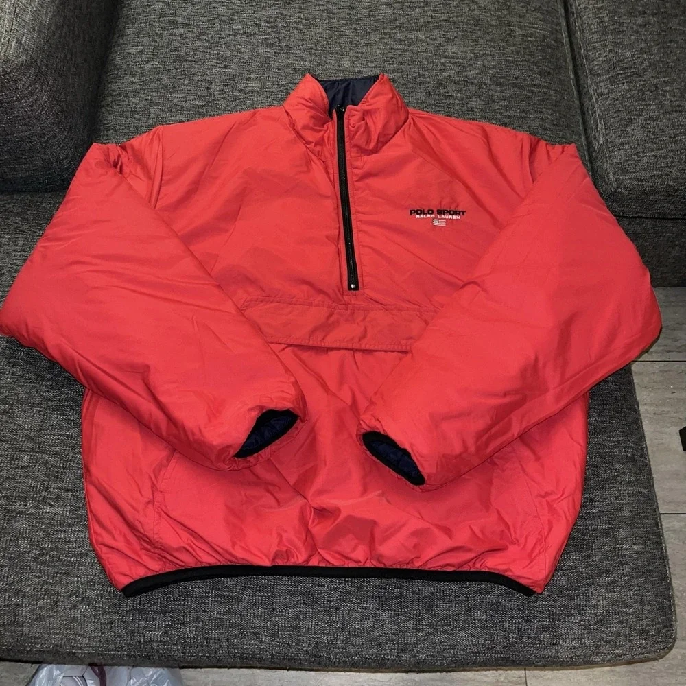 Polo Sport Ralph Lauren Jacket Mens Large Red Navy Reversible Puffer 1/4 Zip